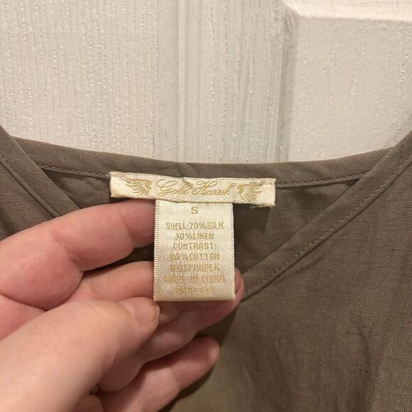 Gold Hawk Wome's Khaki Silk Linen Romper Y2K Beachy‎ Boho Festival Quiet Luxury - Picture 7 of 7